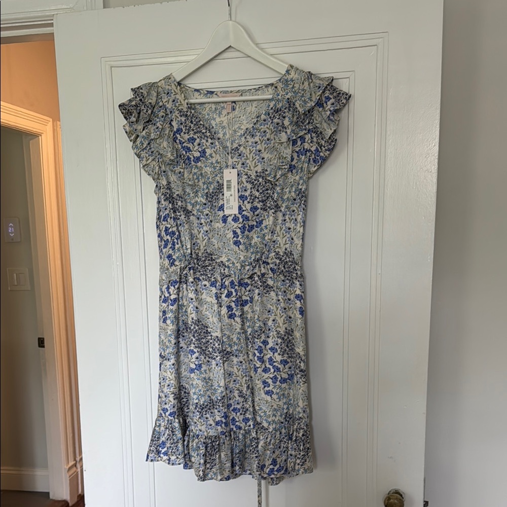 Rebecca Taylor Blue and White Ruffled Mini Sundress